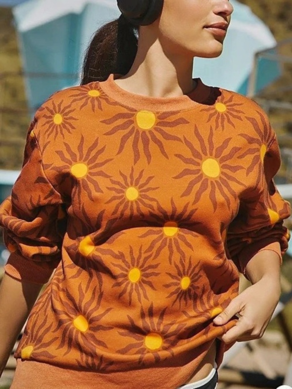 Anthropologie Beach Riot Floral Crewneck Sweater Brown Orange Size Large NWT